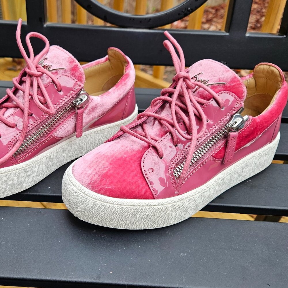 NWOT Giuseppe Zanotti Mauve Pink Crushed Velvet and Patent Lthr Sneakers EU 37
